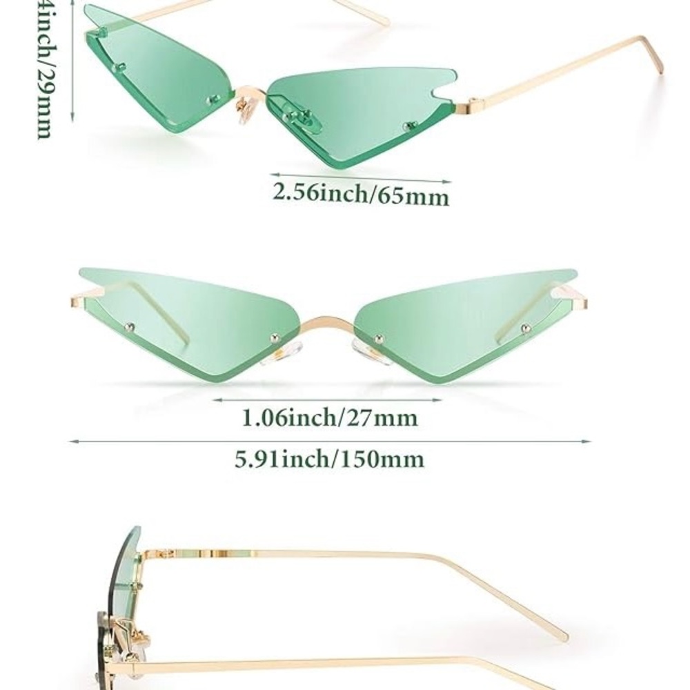 Trendy Y2K Gold and Green Cat Eye Retro Festival Coachella Hot Sunglasses Beach - Picture 4 of 4